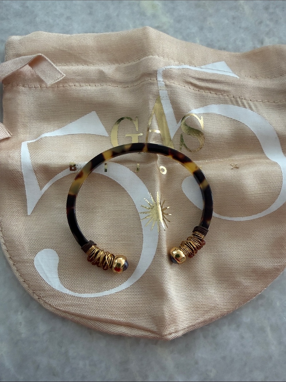 GAS Bijoux Tortoiseshell and Gold Open Bangle Bracelet